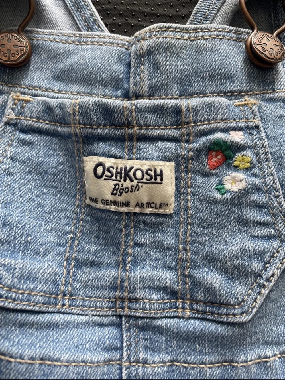 OshKosh B'gosh Light Blue Denim Overalls with Embroidered Flowers